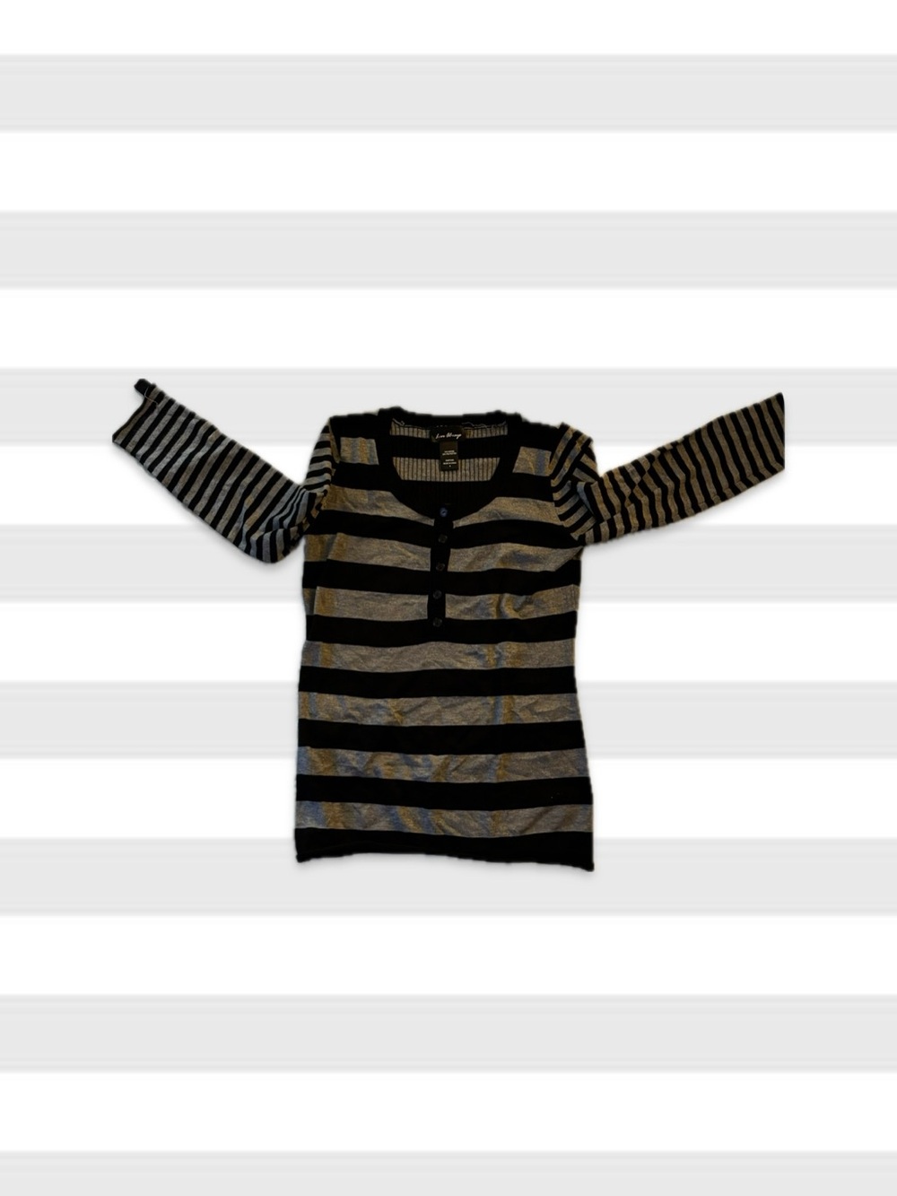 Women’s Black and Gray Striped Long-Sleeve Love Always Henley Top